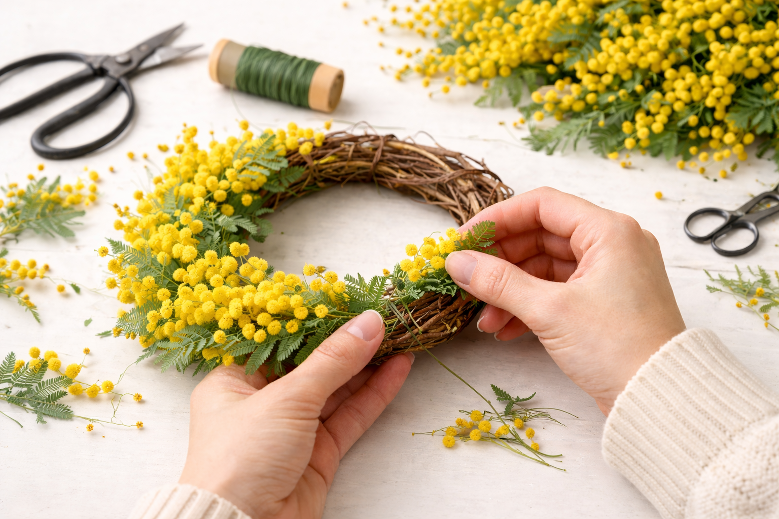 ミモザのリース作り開催